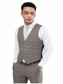 Mens Double Breasted Suit Vest Slim Fit Business Formal Wedding Dress Waistcoat