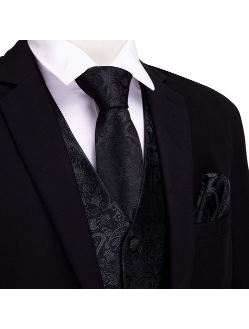 Barry.Wang Formal Men Dress Vest Matched Paisley Tie Set Suit Waistcoat Wedding 5PCS