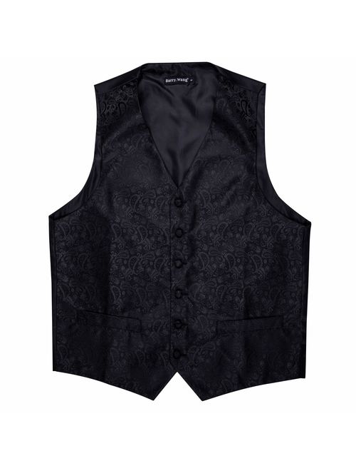 Barry.Wang Formal Men Dress Vest Matched Paisley Tie Set Suit Waistcoat Wedding 5PCS