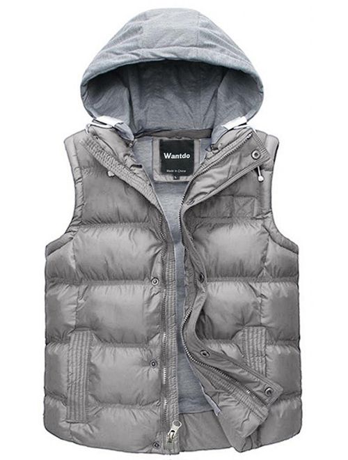 Wantdo Men's Winter Puffer Vest Removable Hood Warm Sleeveless Jacket Gilet