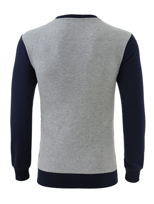 Unique Bargains Men's Long Sleeves Color Block Crewneck Ribbed Trims Sweatshirt T-shirt
