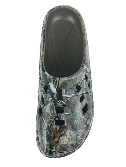 Realtree Men's Slip-On Clog Shoe, Camouflage Print, Brown Green Camo, Men's Sizes 7 to 13