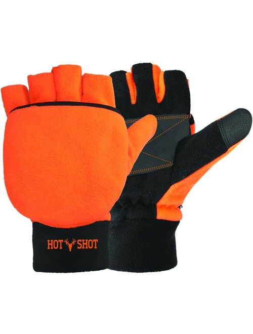 Hot Shot Mens Bulls-Eye Fleece Fingerless Gloves - Blaze Orange - X-Large