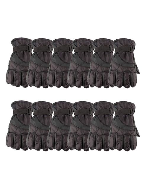 Yacht & Smith Value Pack Mens Winter Warm Waterproof Ski Gloves, One Size Fits All (12 Pack Black)