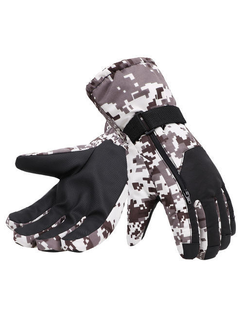 Simplicity Men's Camouflage Ski & Snowboarding 3M Thinsulate Water Resistant Winter Gloves,L,Black Camo