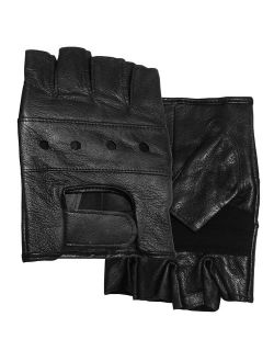 NICE CAPS Mens Adults 100% Genuine Leather Biker Fingerless Gloves With Air Holes