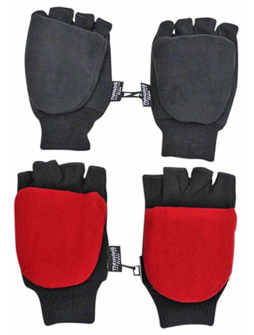 Black & Red 2-Pack Men's Convertible Fingerless Gloves With Mitten Cover