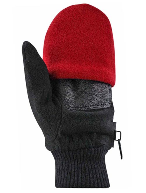 Black & Red 2-Pack Men's Convertible Fingerless Gloves With Mitten Cover