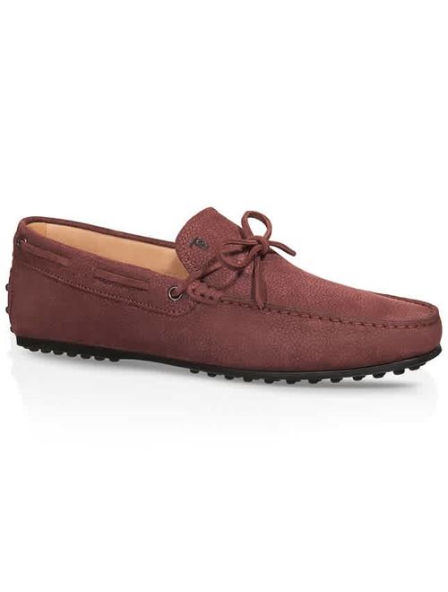 Tods Men's Barolo Red Wine Nubuck Leather Moccasins