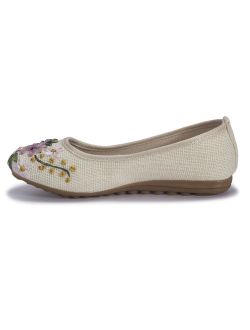 FLORATA Women's Flax Shoe Casual Driving Shoes Basic Ballet Flat Embroidered Shoes With Printing