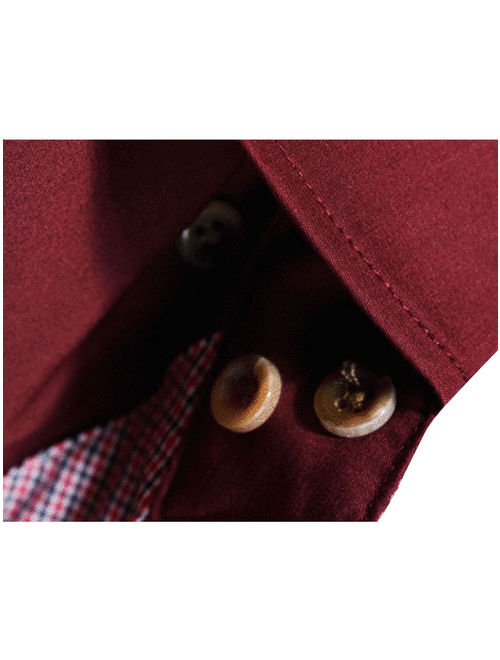 Unique Bargains Men's Plaid Point Collar Button Down Long Sleeve Slim Fit Shirt