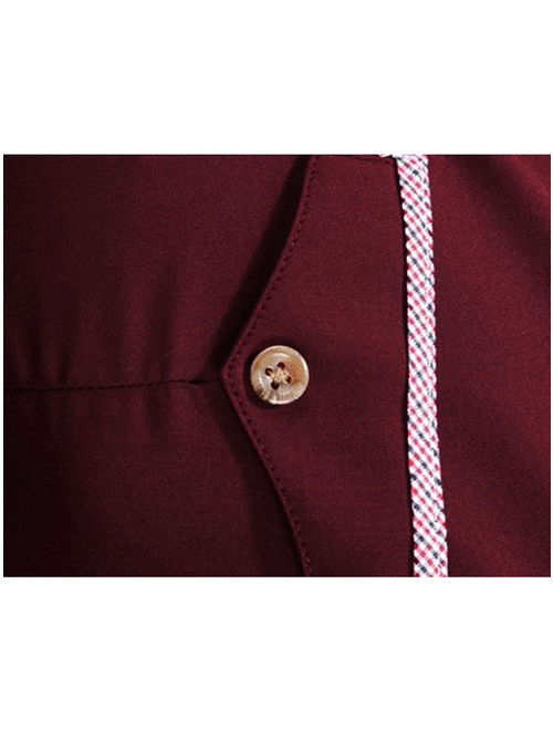 Unique Bargains Men's Plaid Point Collar Button Down Long Sleeve Slim Fit Shirt