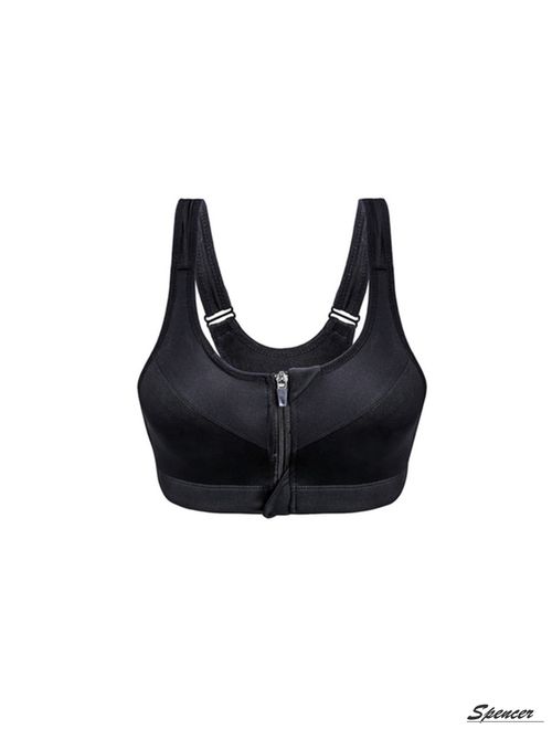 Spencer Womens Padded Sports Yoga Bra Front Zipper Seamless High Impact Workout Fitness Bra Tank Top Underwear (Black,S)