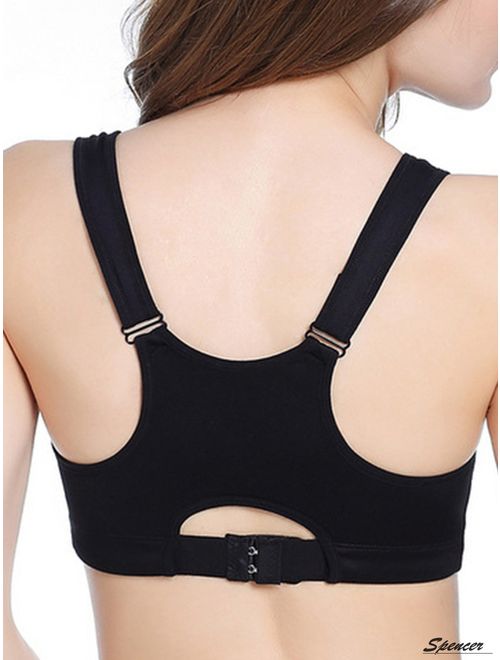 Spencer Womens Padded Sports Yoga Bra Front Zipper Seamless High Impact Workout Fitness Bra Tank Top Underwear (Black,S)