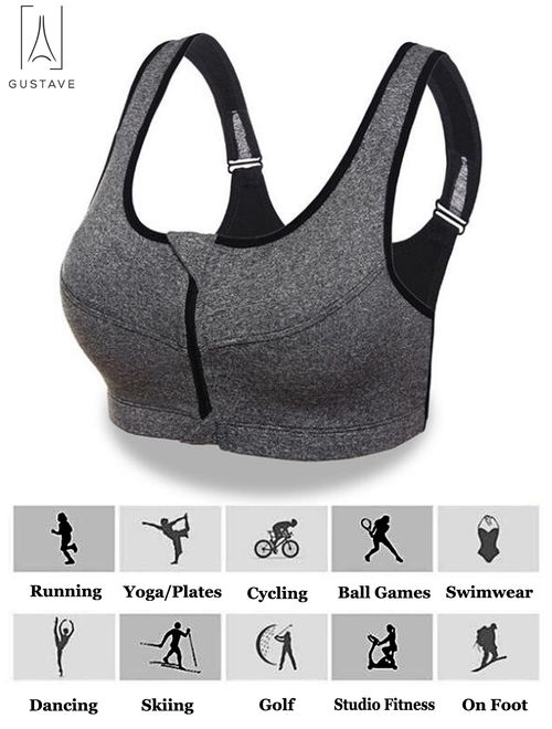 Buy GustaveDesign Womens Padded Sports Bra Yoga Front Zip High Impact Bra  Seamless Tank Top Underwear online