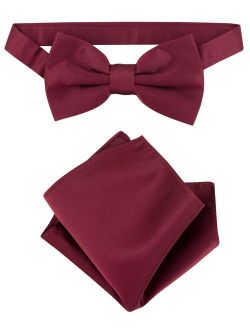 BowTie Solid Burgundy Color Mens Bow Tie & Handkerchief