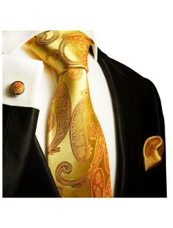 Gold Paisley Paul Malone Silk Tie with Accessories