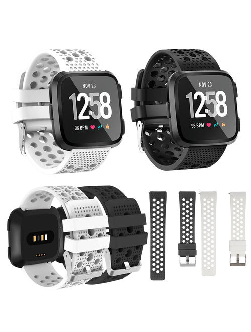 2-Pack Silicone Bands Compatible with Fitbit Versa Lite and Fitbit Versa Smartwatch, Breathable Sport Replacement Strap Bands for Women Men