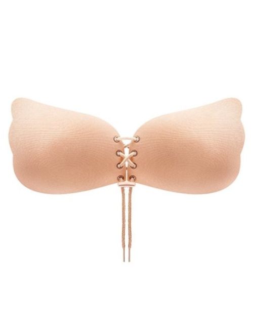 AmazingForLess (C-CUP Tan) Sexy Strapless Self Adhesive Sticky Bra Push Up Invisible Silicone Bras for Women with Drawstring Great for Events Weddings Strapless Sticky Bras AmazingForLe