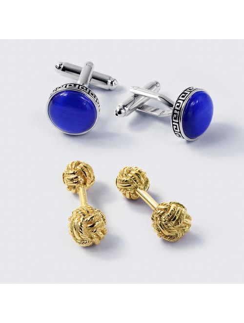 Solid Double Knot Sided Woven Braided Twist Fixed Backing Shirt Cufflinks For Men 14K Gold Plated 925 Sterling Silver