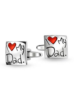 I Love My Dad Red Heart Square Cuff Link For Men Shirt Cufflinks Gift For Father Daddy Steel Plated Brass Enamel