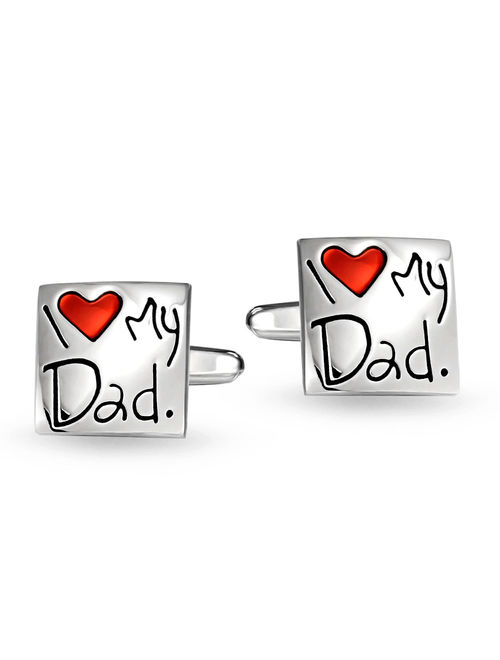 I Love My Dad Red Heart Square Cuff Link For Men Shirt Cufflinks Gift For Father Daddy Steel Plated Brass Enamel