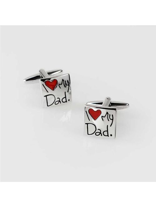 I Love My Dad Red Heart Square Cuff Link For Men Shirt Cufflinks Gift For Father Daddy Steel Plated Brass Enamel