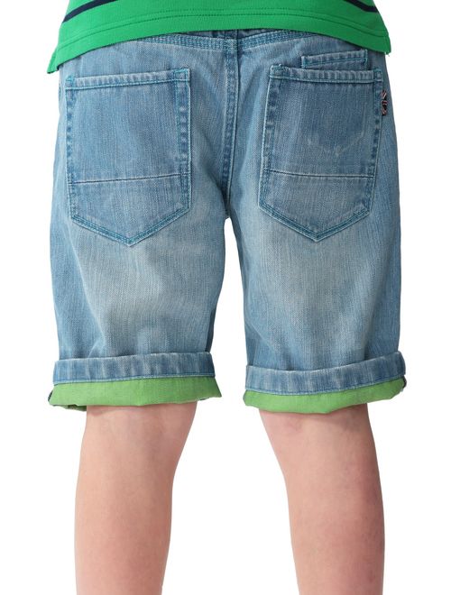 Leo&Lily Boys Elastic Waist Regular Fit Roll Up Print Denim Shorts Jeans