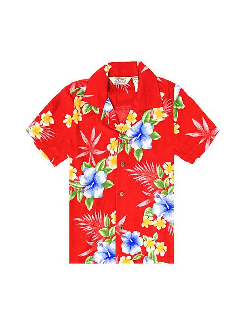 Boy Hawaiian Aloha Shirt in Hibiscus Red Size 14