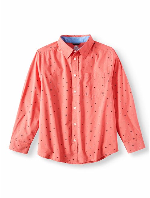 Wonder Nation Long Sleeve Stretch Geometric Button Up Shirt (Little Boys, Big Boys, & Husky)