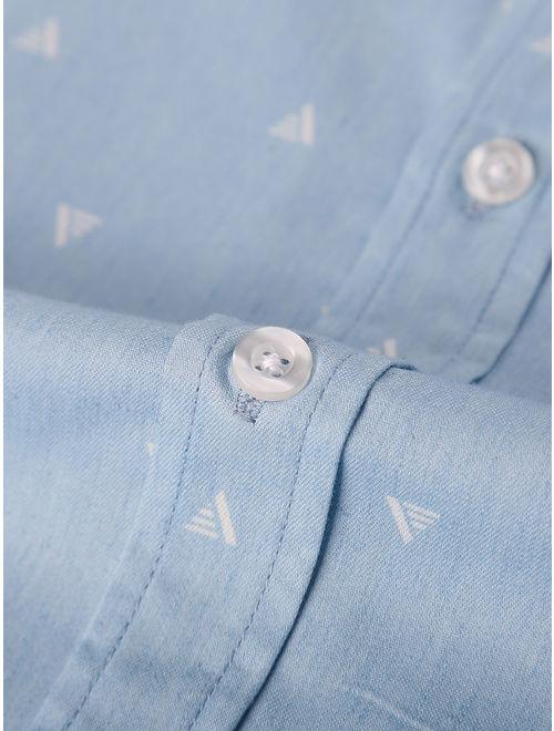 Unique Bargains Printed Cotton Button Down Short Sleeve Shirt (Men's)