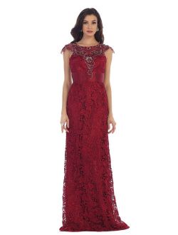 CAP SLEEVE LACE PROM EVENING GOWN