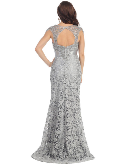 CAP SLEEVE LACE PROM EVENING GOWN