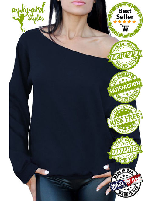 Awkward Styles Women's Black Flowered Skull Graphic Off Shoulder Tops Oversized Sweatshirt Floral Sugar Skull Day of Dead