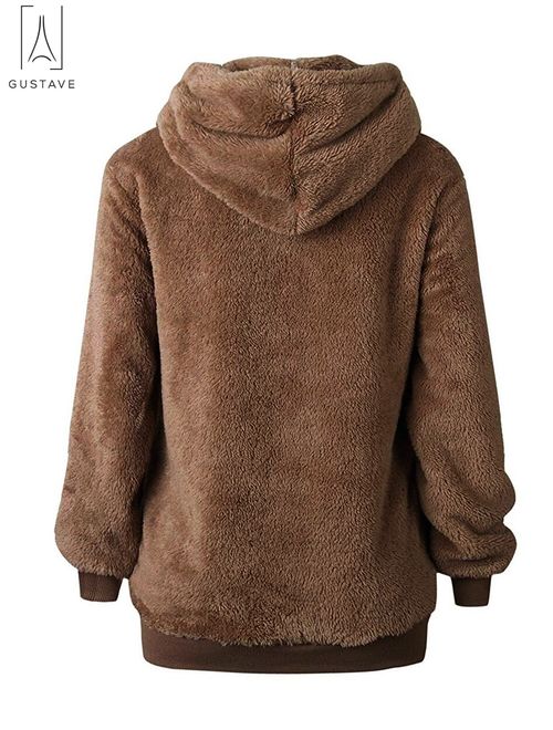 GustaveDesign Women's Fleece Long Sleeve Pullover Hoodies with 1/4 Zip Up Sweatshirt Jumper Warm Sweaters (Brown,XL)
