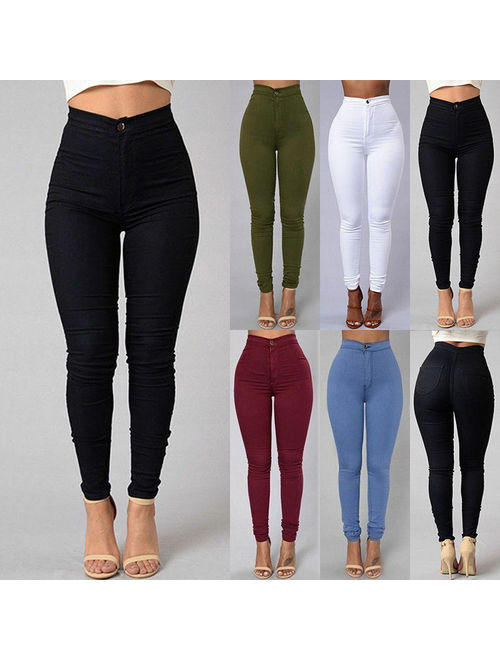 Hirigin High Waist Stretch Jeans Slim Pencil Trouser Women Clothing Pants Sexy Women Lady Denim Skinny Pants Green Size XL