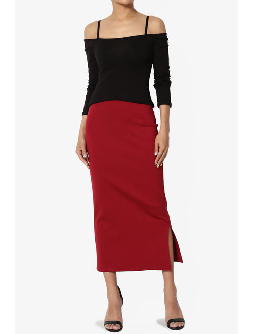 TheMogan Women's S~3X Side Slit Ponte Knit High Waist Mid Calf Long Pencil Skirt