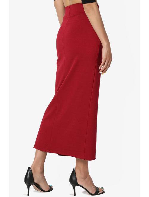 TheMogan Women's S~3X Side Slit Ponte Knit High Waist Mid Calf Long Pencil Skirt