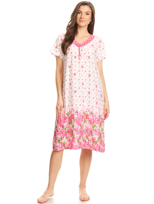 1811 Womens Nightgown Sleepwear Woman Short Sleeve Sleep Dress Nightshirt Pink XL
