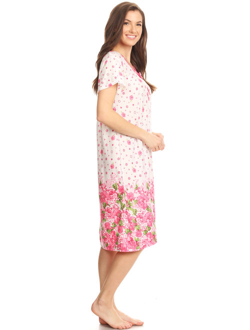 1811 Womens Nightgown Sleepwear Woman Short Sleeve Sleep Dress Nightshirt Pink XL