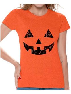 Halloween Pumpkin Tshirt Jack-O'-Lantern Shirt Halloween Shirt for Women Dia de los Muertos T Shirt Pumpkin Face T-Shirt Women's Halloween Party Shirt Day