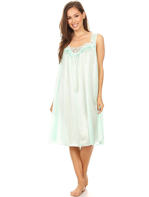9006 Women Nightgown Sleepwear Pajamas Woman Sleep Dress Nightshirt Green M