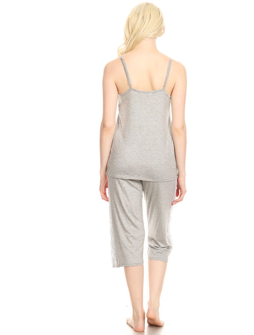 JVSET18C Womens Capri Set Sleepwear Pajamas Woman Sleeveless Sleep Nightshirt Gray L