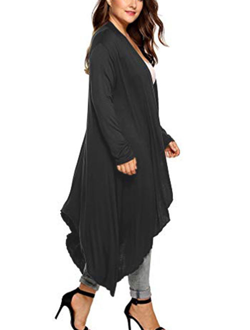 Women's Open Front Duster Cardigan Long Sleeve Thin Sweater Loose Causal Lightweight Kimono Cardigan Plus Size