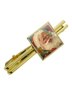 Christmas Holiday Santa and His Toy Sack Square Tie Bar Clip Clasp Tack- Silver or Gold