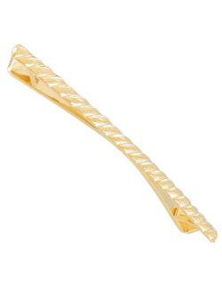 Gold Tone Men's Collar Bar Clip Ribbed Etched Pattern 2 1/2"