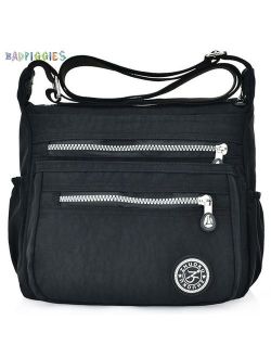 BadPiggies Women's Waterproof Nylon Crossboby Shoulder Bag Casual Messenger Bag Handbag with Zipper Pockets (Black)