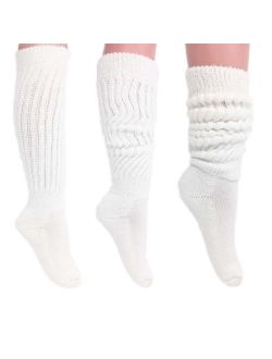 Women's Extra Long Heavy Slouch Cotton Socks Made in USA Size 9 to 11 White 3 PAIRS