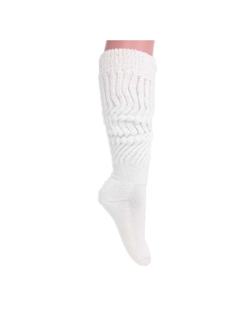 Women's Extra Long Heavy Slouch Cotton Socks Made in USA Size 9 to 11 White 3 PAIRS