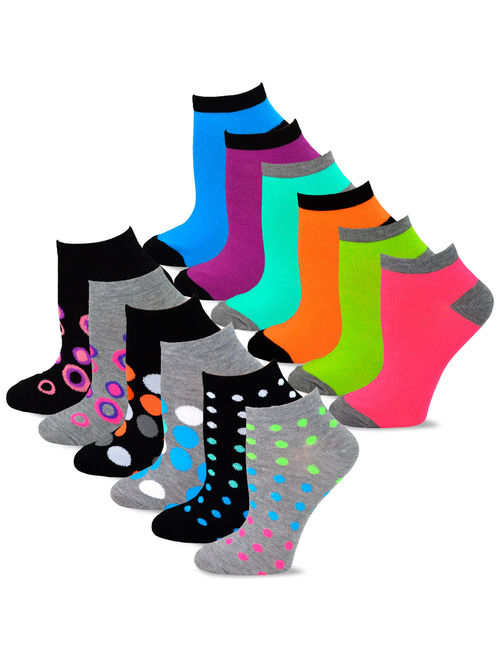 TeeHee Women's Fashion No Show Fun Socks 12 Pairs Packs